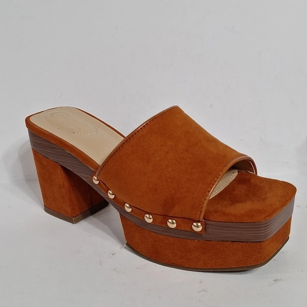 Comfort Est.1946 NEW Faux Suede Bohemian 70's Platform Studded Slip On Heels 8.5